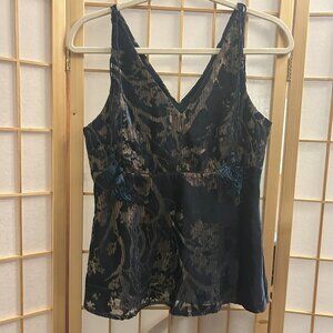 Romeo & Juliet Couture Navy Blue Velvet and Gold Cami Tank Size S Metallic